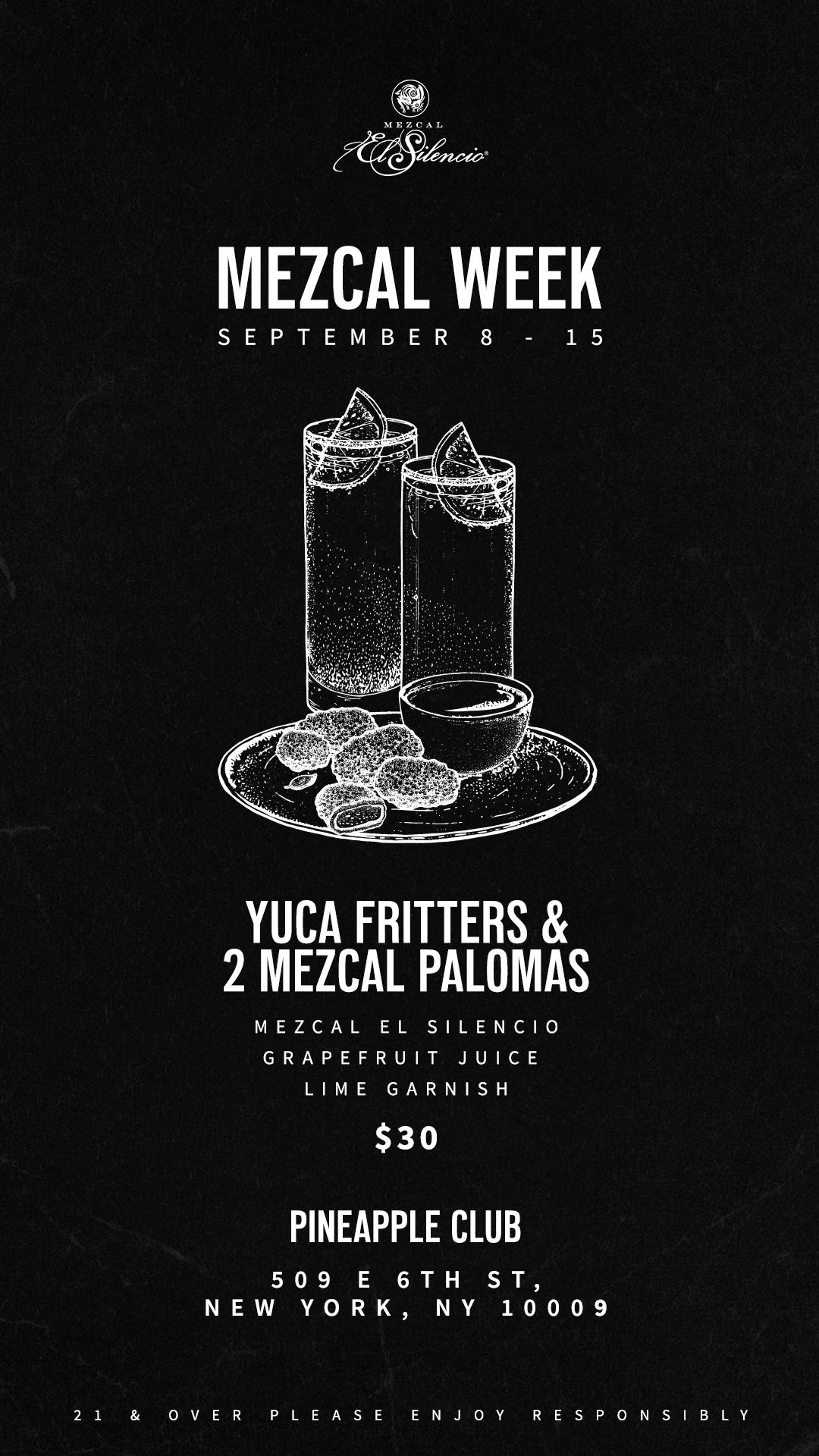 El Silencio and Appetizers at Pineapple Club NY Mezcal Week